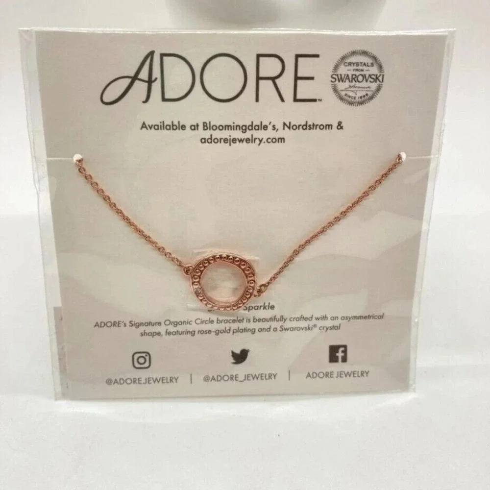 ADORE Swarovski Crystals Rose Gold Plated Organic Circle Charm Bracelet